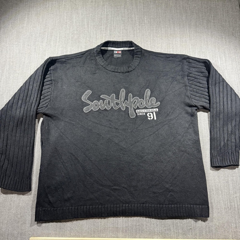 Southpole Sweater Mens 2XL Black Logo Knit Crewneck Pullover Casual Winter